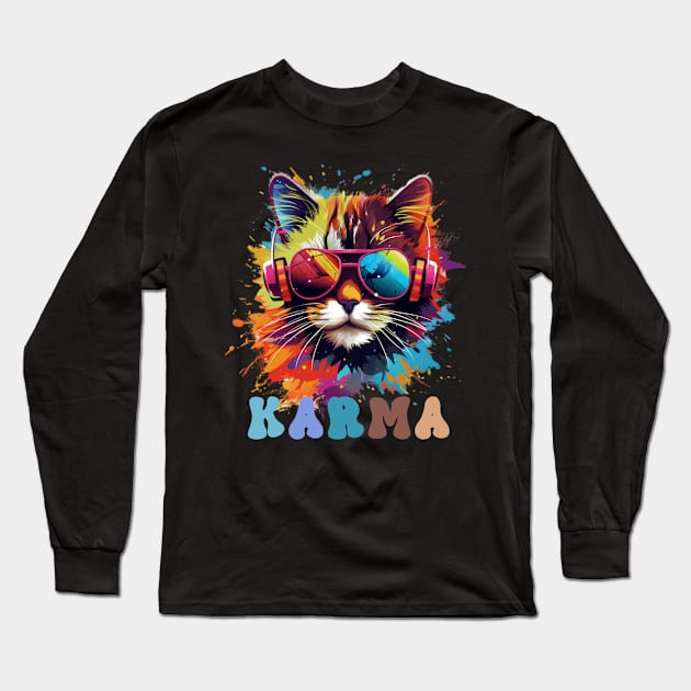 Cute Funny Cat Lover Heart Shape Karma Long Sleeve T-Shirt by Peter smith